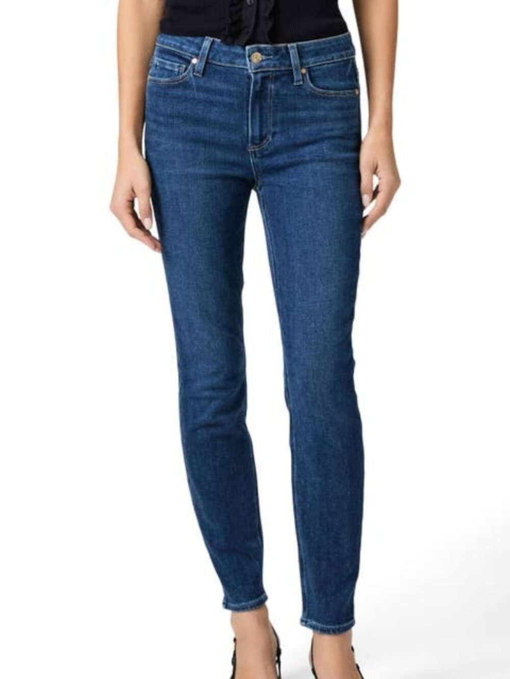 Paige uneven raw hem ankle skinny jeans blue women's size 30